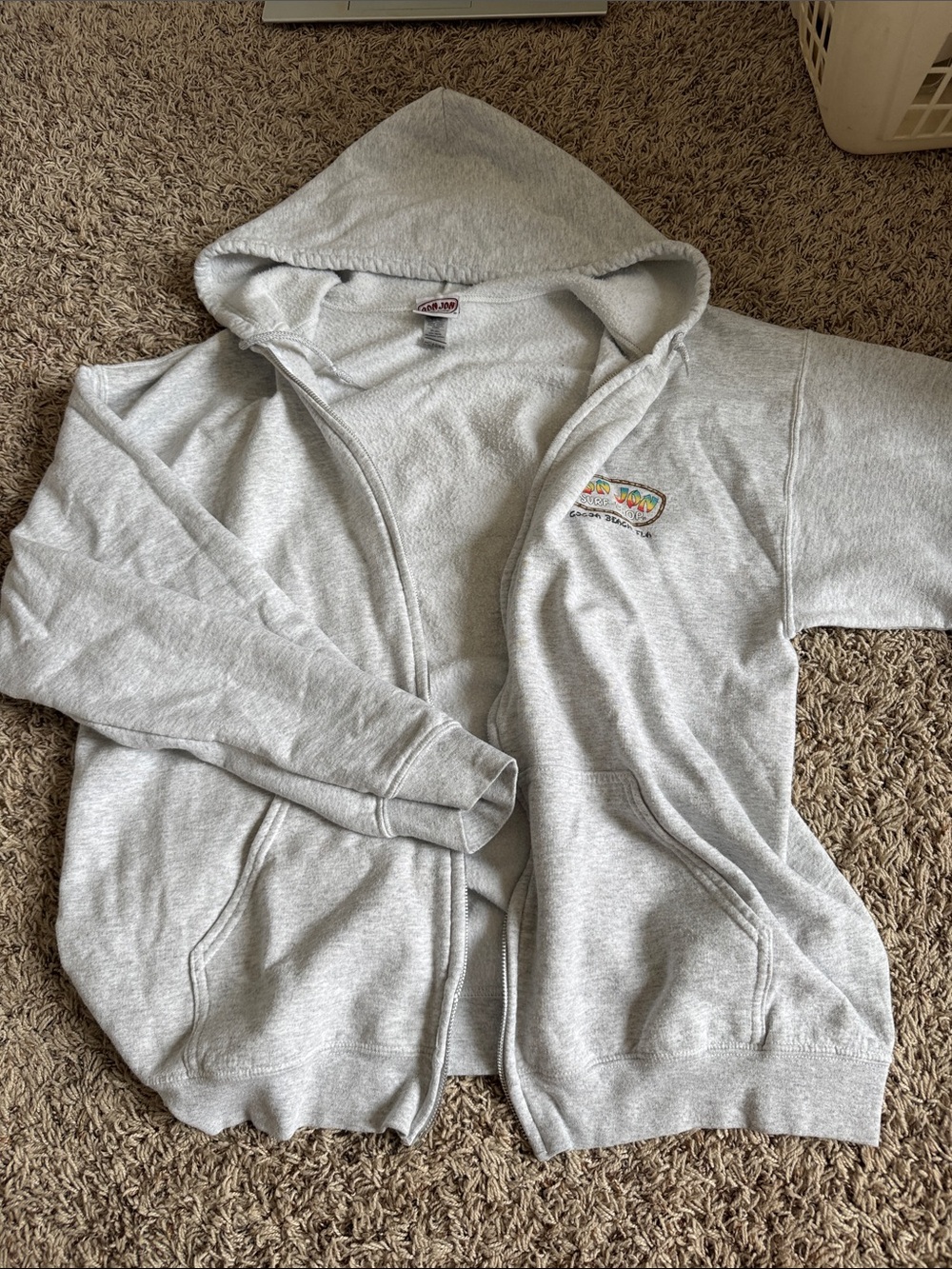 Ron Jon Light Gray Hooded Zip Sweatshirt with Small Logo